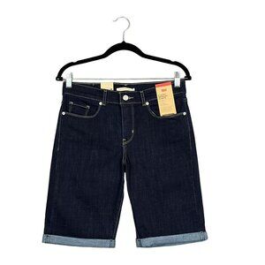 Levis Womens Classic Bermuda Shorts Size 4/W27 Dark Blue Mid Rise Stretch Fabric